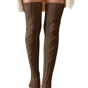 Extra Long Knit Leg Warmers Coffee Thigh High Stirrup Socks